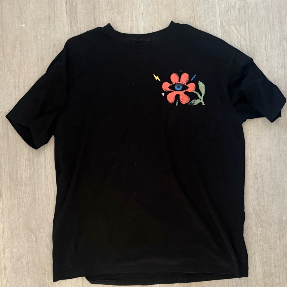 Black T-Shirt with Red Flower Graphic